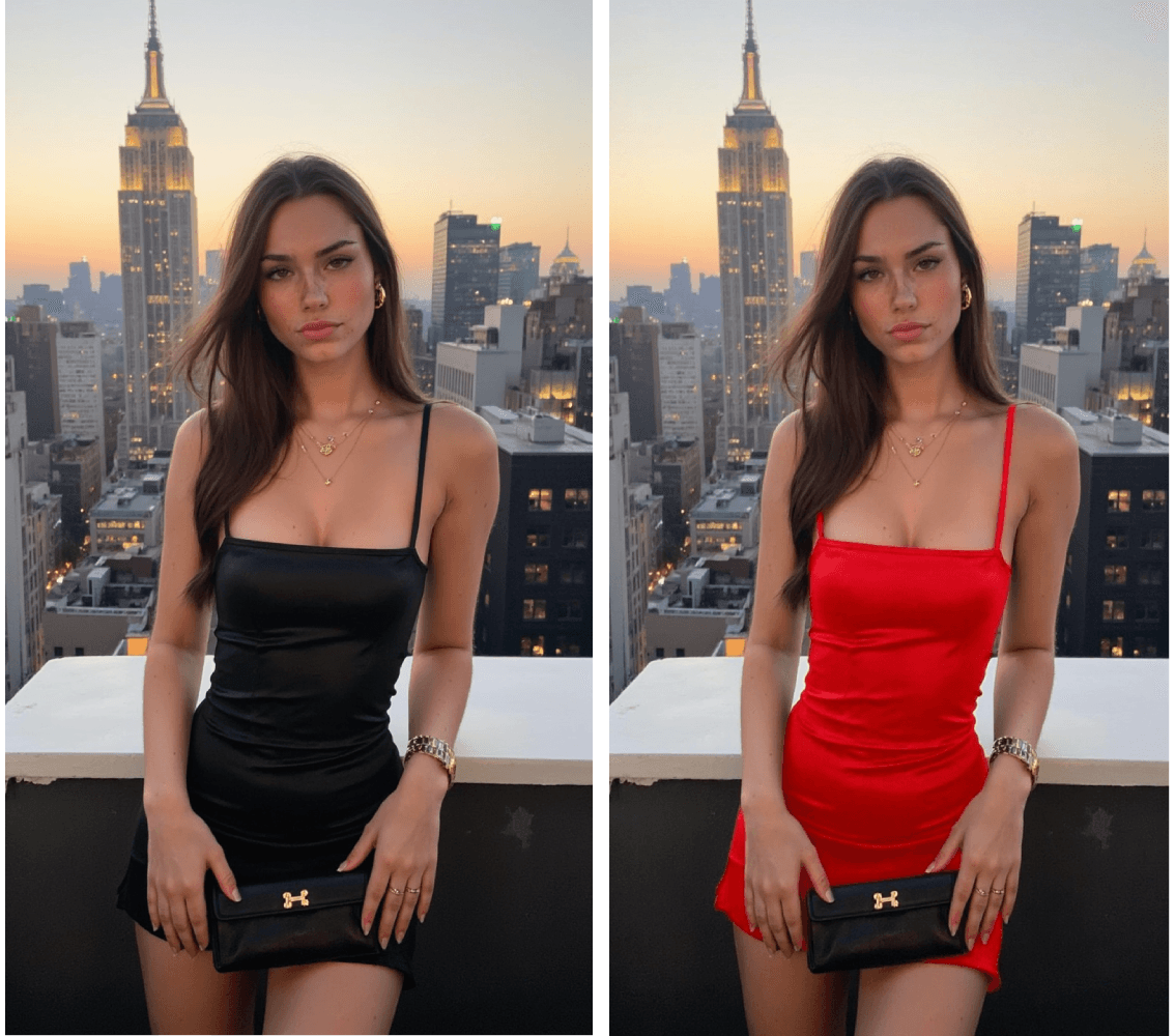 Before and after: dress changed to red